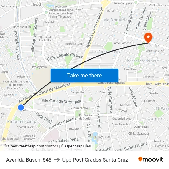 Avenida Busch, 545 to Upb Post Grados Santa Cruz map