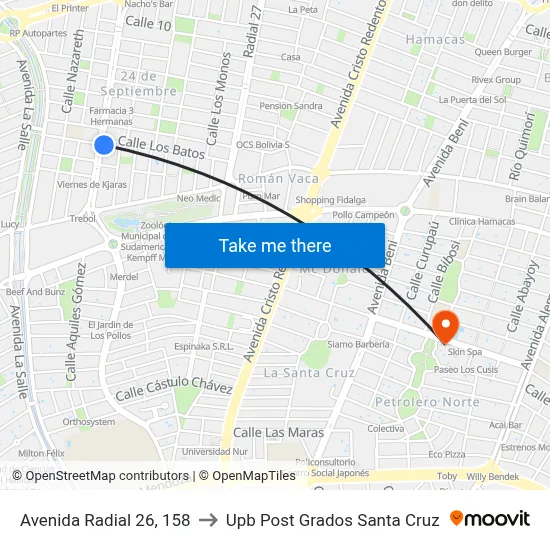 Avenida Radial 26, 158 to Upb Post Grados Santa Cruz map