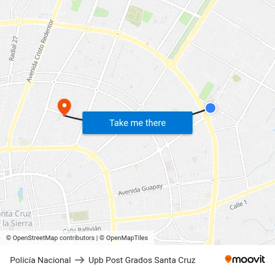 Policía Nacional to Upb Post Grados Santa Cruz map