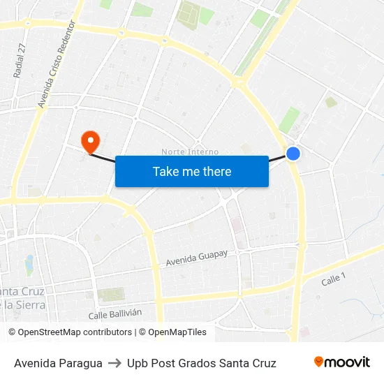 Avenida Paragua to Upb Post Grados Santa Cruz map