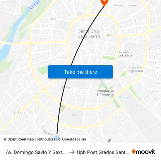 Av. Domingo Savio Y Sexto Anillo to Upb Post Grados Santa Cruz map
