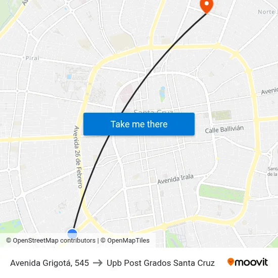 Avenida Grigotá, 545 to Upb Post Grados Santa Cruz map