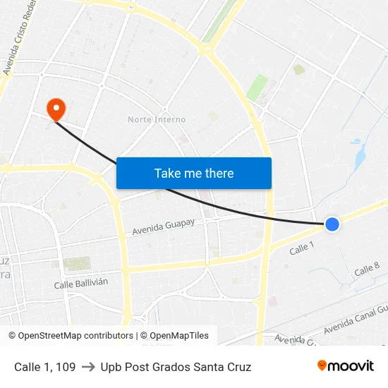 Calle 1, 109 to Upb Post Grados Santa Cruz map