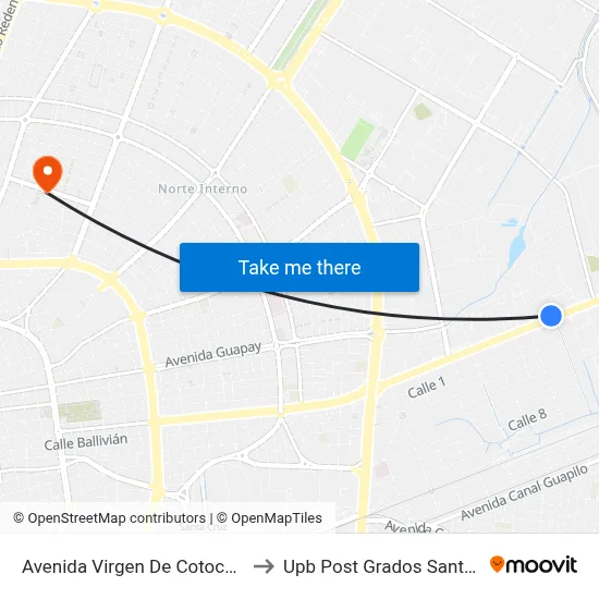 Avenida Virgen De Cotoca, 4760 to Upb Post Grados Santa Cruz map