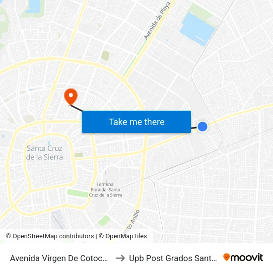 Avenida Virgen De Cotoca, 5070 to Upb Post Grados Santa Cruz map