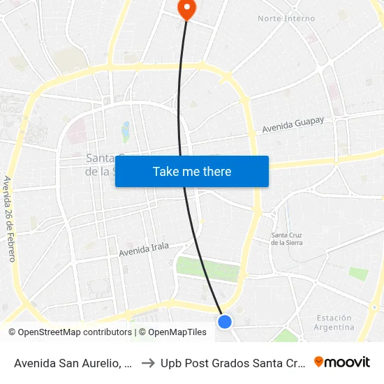 Avenida San Aurelio, 58 to Upb Post Grados Santa Cruz map
