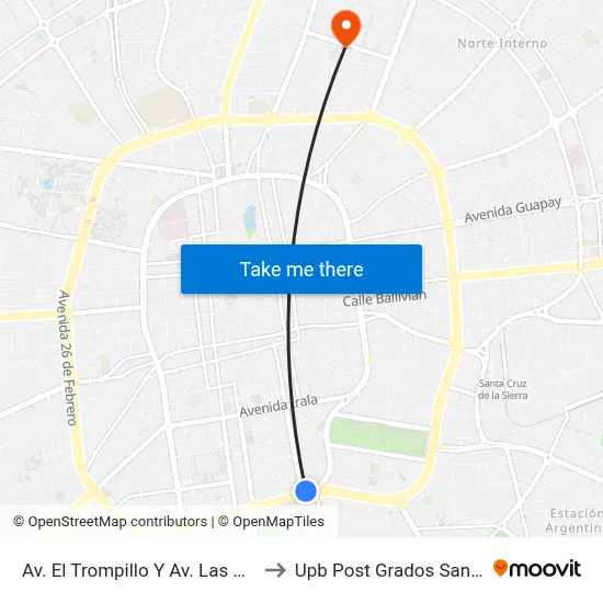 Av. El Trompillo Y Av. Las Américas to Upb Post Grados Santa Cruz map