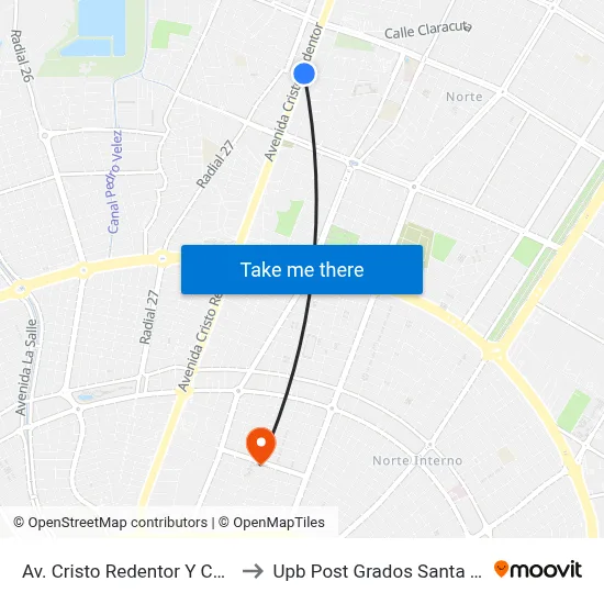 Av. Cristo Redentor Y Calle 4 to Upb Post Grados Santa Cruz map