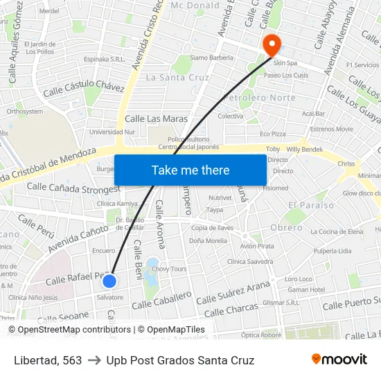 Libertad, 563 to Upb Post Grados Santa Cruz map