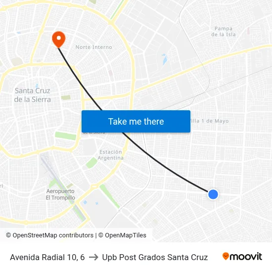 Avenida Radial 10, 6 to Upb Post Grados Santa Cruz map