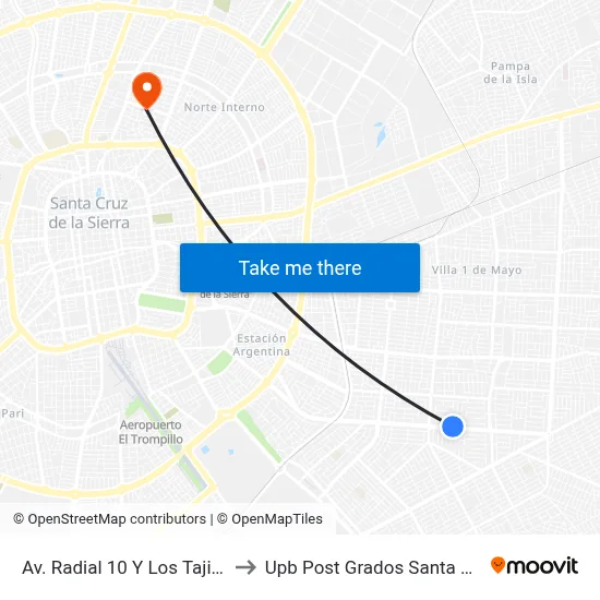 Av. Radial 10 Y Los Tajibos to Upb Post Grados Santa Cruz map
