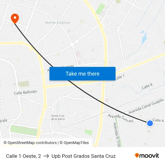 Calle 1 Oeste, 2 to Upb Post Grados Santa Cruz map