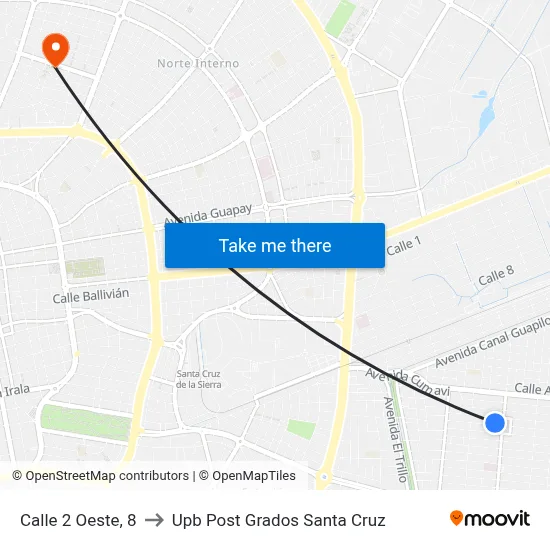 Calle 2 Oeste, 8 to Upb Post Grados Santa Cruz map