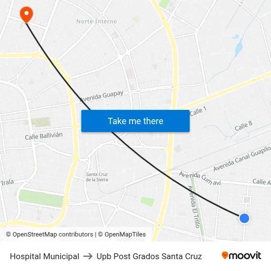 Hospital Municipal to Upb Post Grados Santa Cruz map