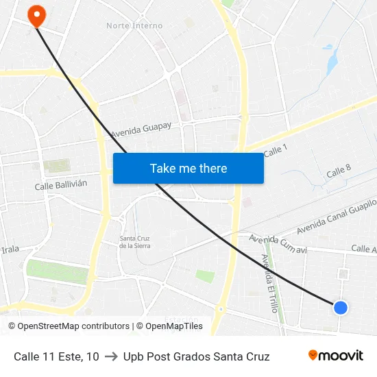 Calle 11 Este, 10 to Upb Post Grados Santa Cruz map
