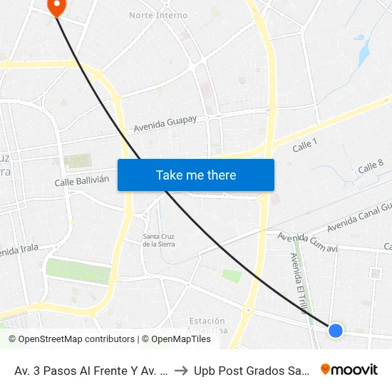 Av. 3 Pasos Al Frente Y Av. Campero to Upb Post Grados Santa Cruz map