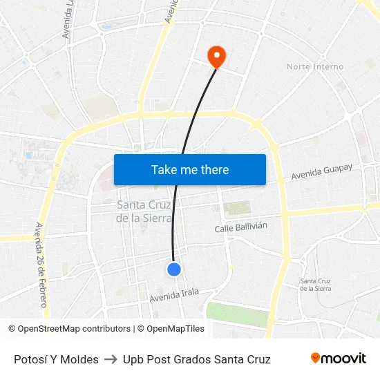 Potosí Y Moldes to Upb Post Grados Santa Cruz map
