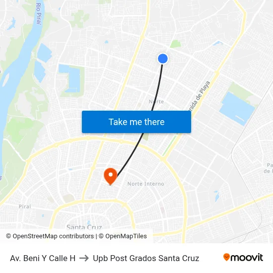 Av. Beni Y Calle H to Upb Post Grados Santa Cruz map