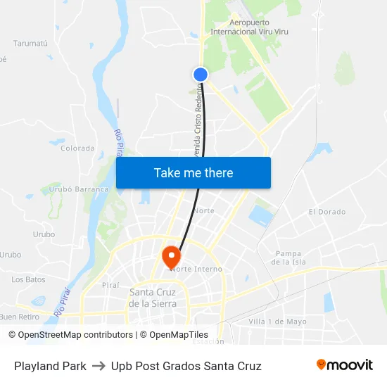 Playland Park to Upb Post Grados Santa Cruz map