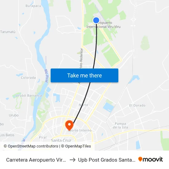 Carretera Aeropuerto Viru Viru to Upb Post Grados Santa Cruz map
