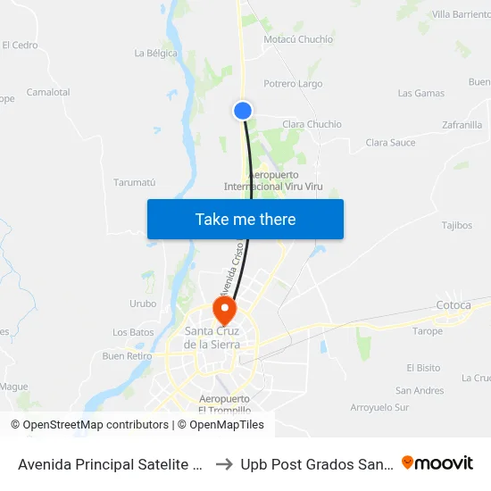 Avenida Principal Satelite Norte, V5 to Upb Post Grados Santa Cruz map