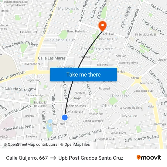 Calle Quijarro, 667 to Upb Post Grados Santa Cruz map