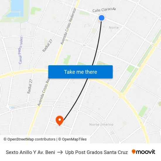 Sexto Anillo Y Av. Beni to Upb Post Grados Santa Cruz map