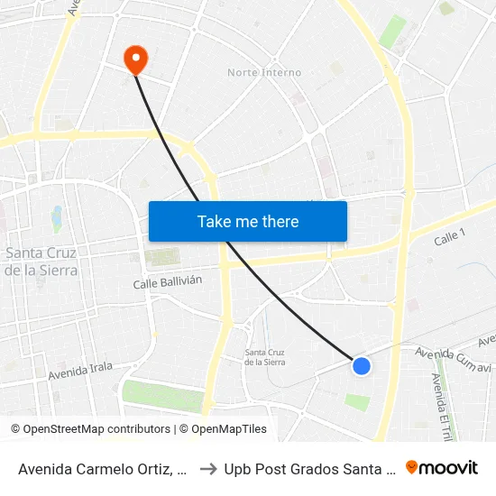 Avenida Carmelo Ortiz, 3295 to Upb Post Grados Santa Cruz map