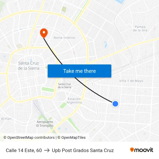 Calle 14 Este, 60 to Upb Post Grados Santa Cruz map