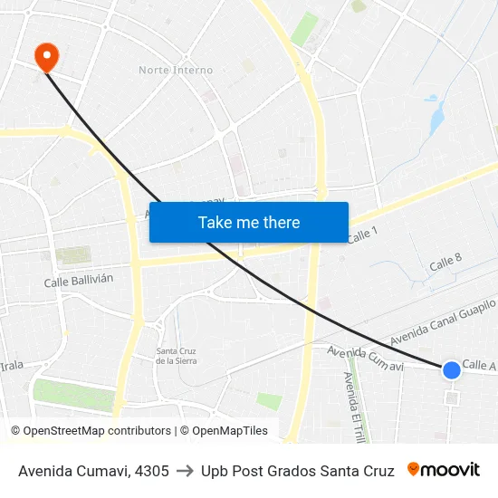 Avenida Cumavi, 4305 to Upb Post Grados Santa Cruz map