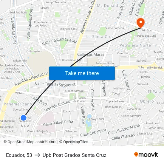 Ecuador, 53 to Upb Post Grados Santa Cruz map
