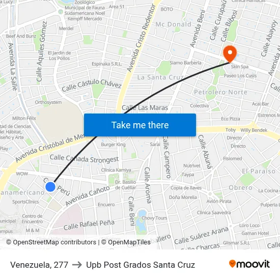 Venezuela, 277 to Upb Post Grados Santa Cruz map