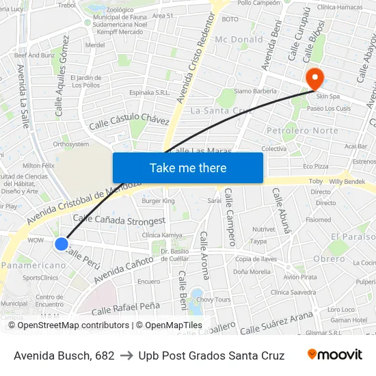 Avenida Busch, 682 to Upb Post Grados Santa Cruz map