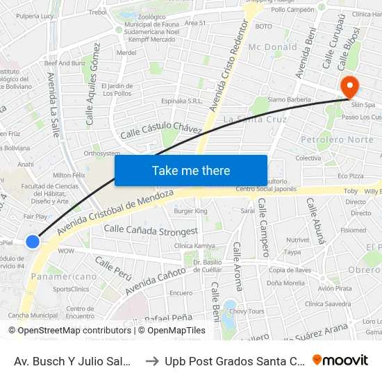 Av. Busch Y Julio Salmón to Upb Post Grados Santa Cruz map
