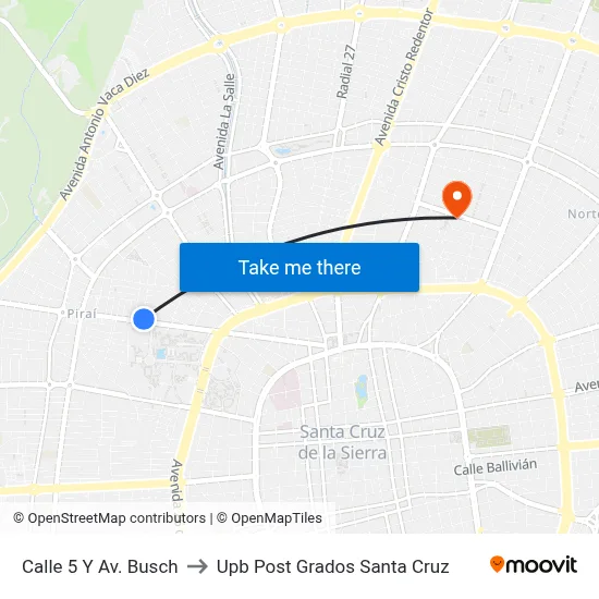 Calle 5 Y Av. Busch to Upb Post Grados Santa Cruz map
