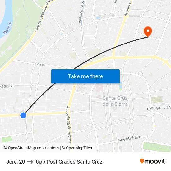Joré, 20 to Upb Post Grados Santa Cruz map