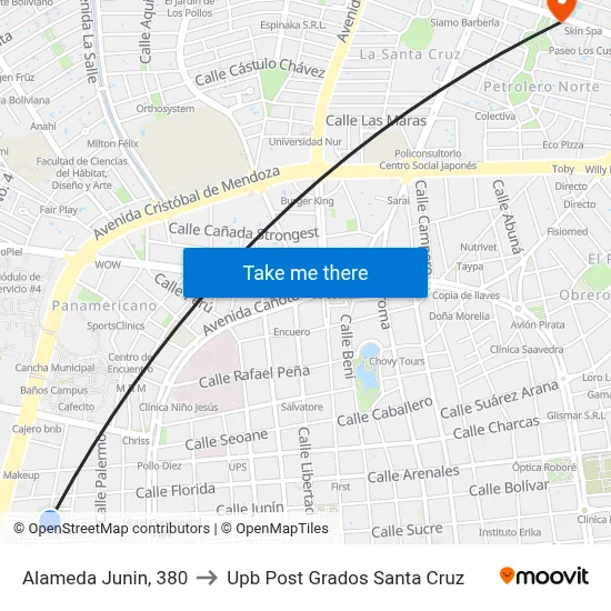 Alameda Junin, 380 to Upb Post Grados Santa Cruz map