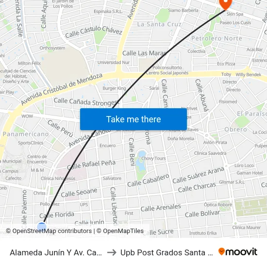 Alameda Junín Y Av. Cañoto to Upb Post Grados Santa Cruz map