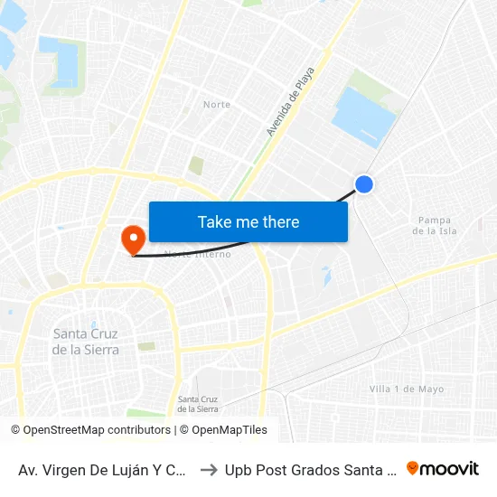 Av. Virgen De Luján Y Calle 3 to Upb Post Grados Santa Cruz map