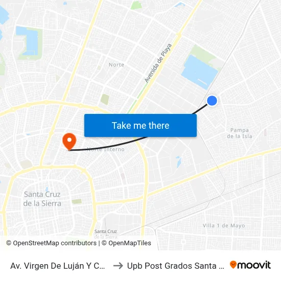 Av. Virgen De Luján Y Calle 7 to Upb Post Grados Santa Cruz map