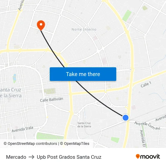 Mercado to Upb Post Grados Santa Cruz map