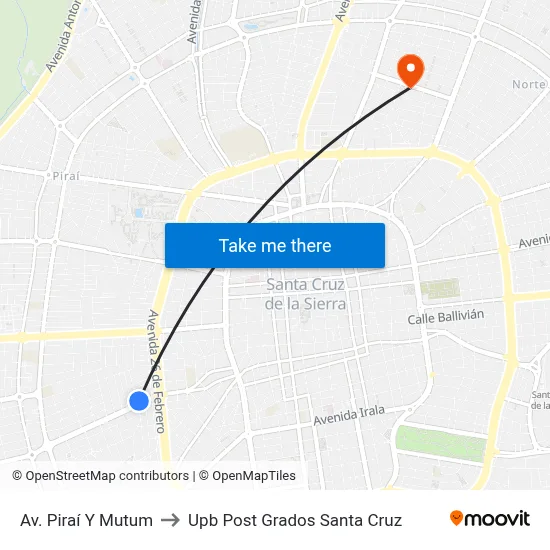 Av. Piraí Y Mutum to Upb Post Grados Santa Cruz map