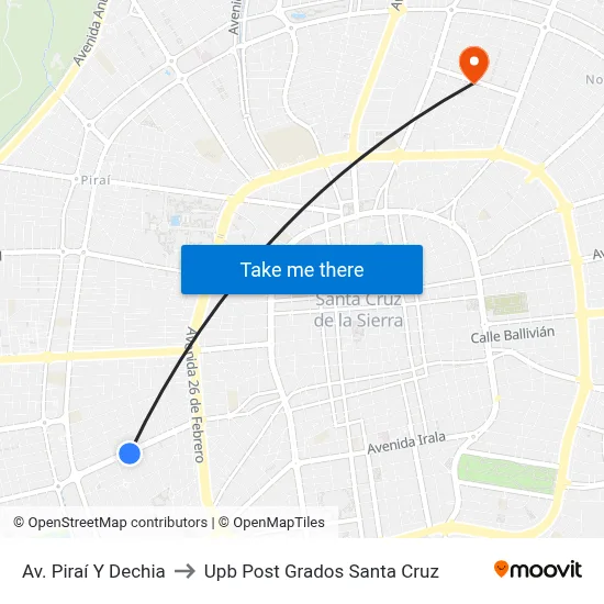 Av. Piraí Y Dechia to Upb Post Grados Santa Cruz map