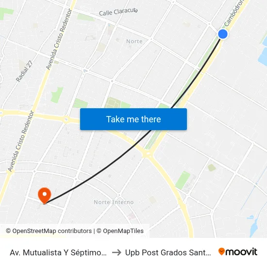 Av. Mutualista Y Séptimo Anillo to Upb Post Grados Santa Cruz map