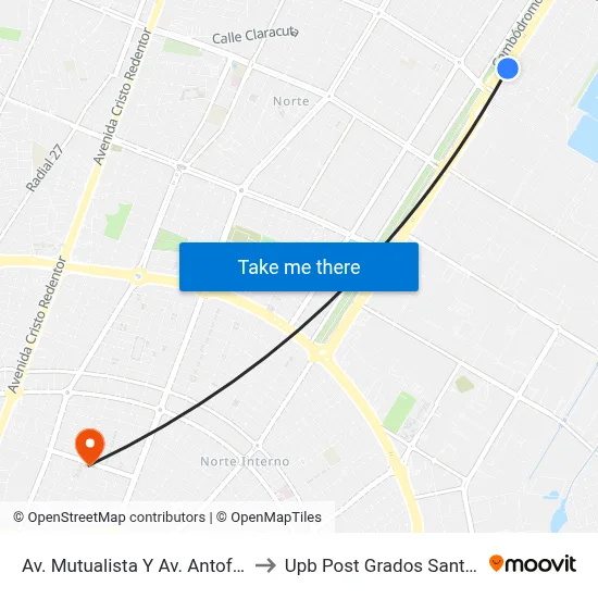 Av. Mutualista Y Av. Antofagasta to Upb Post Grados Santa Cruz map