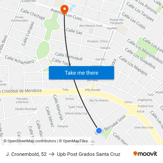 J. Cronembold, 52 to Upb Post Grados Santa Cruz map