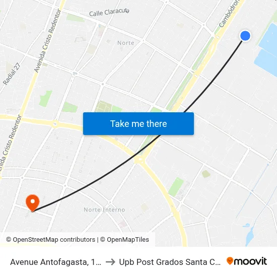 Avenue Antofagasta, 110 to Upb Post Grados Santa Cruz map