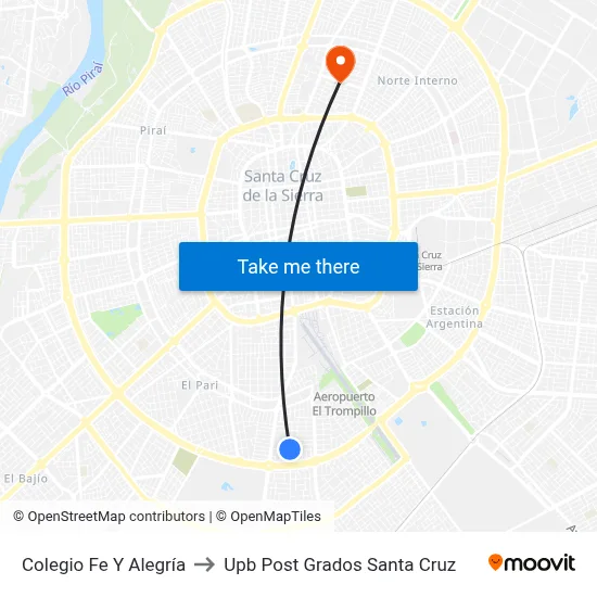 Colegio Fe Y Alegría to Upb Post Grados Santa Cruz map