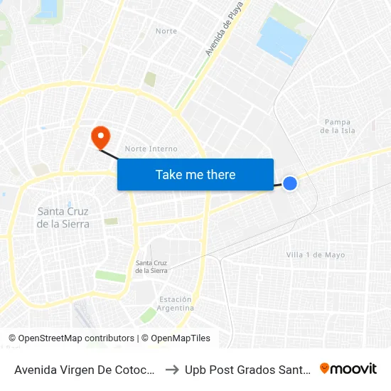 Avenida Virgen De Cotoca, 5070 to Upb Post Grados Santa Cruz map