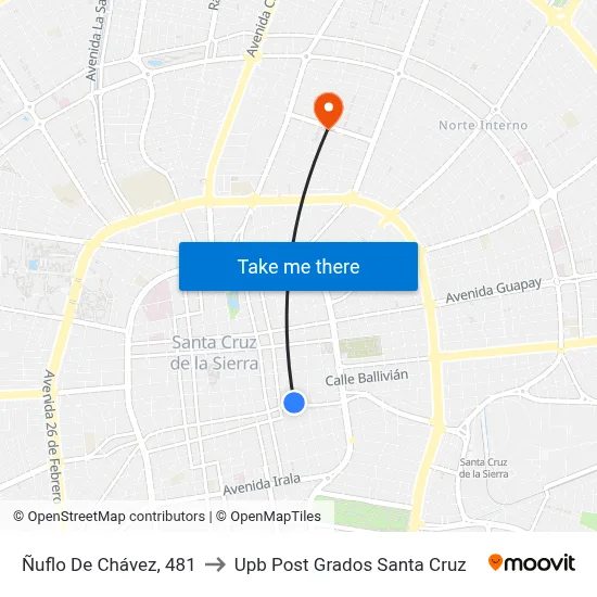 Ñuflo De Chávez, 481 to Upb Post Grados Santa Cruz map